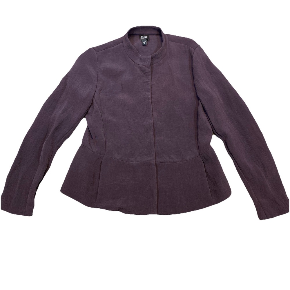 Eileen Fisher Jacket Women's S Button Purple Silk Blend Short Blazer Lagenlook